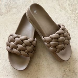 NWT Braided Faux Leather Slide Sandals Taupe